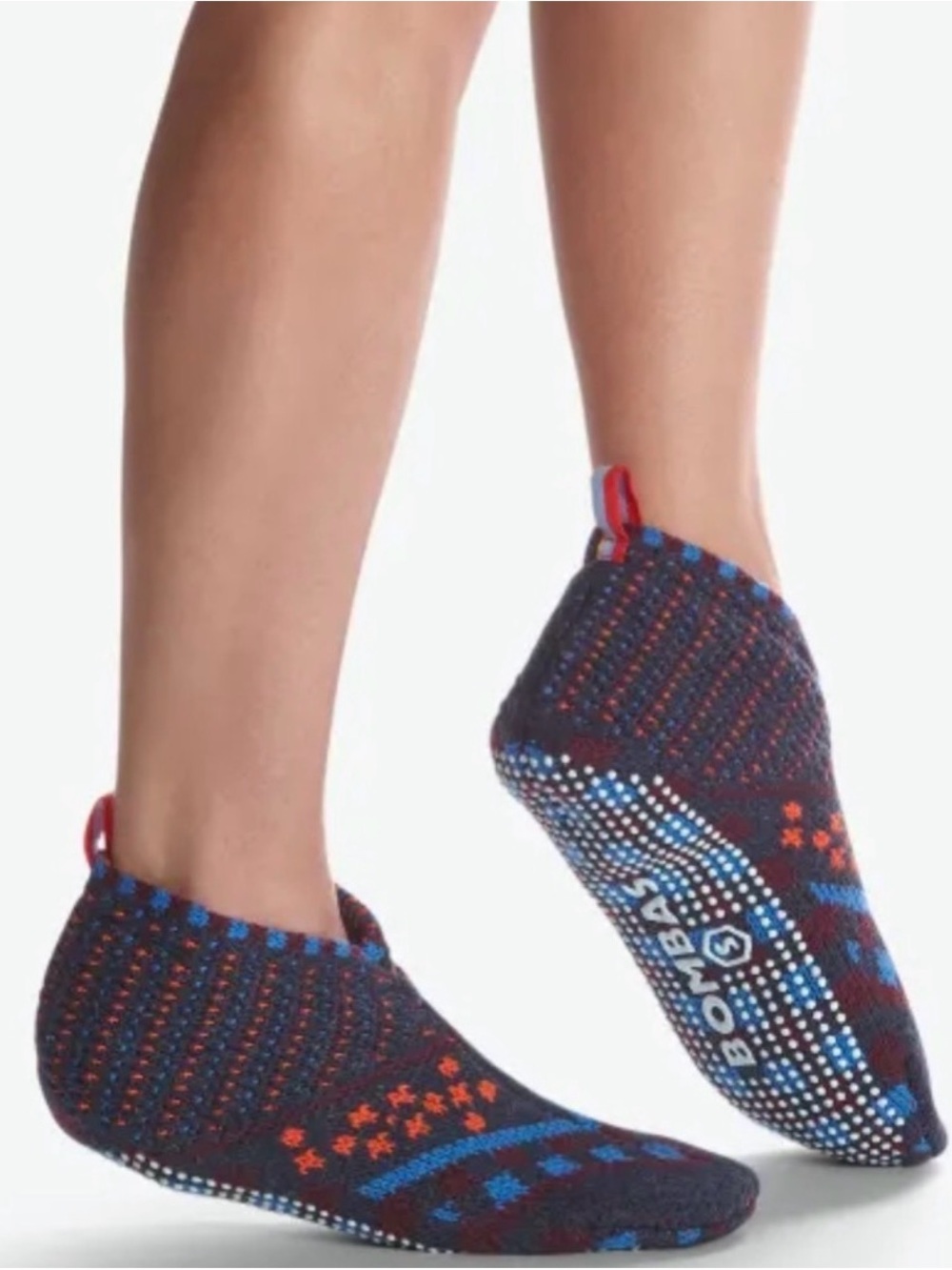 Bombas Men's Gripper Slipper Socks in Navy with Blue and Burgundy Accents - Picture 3 of 7